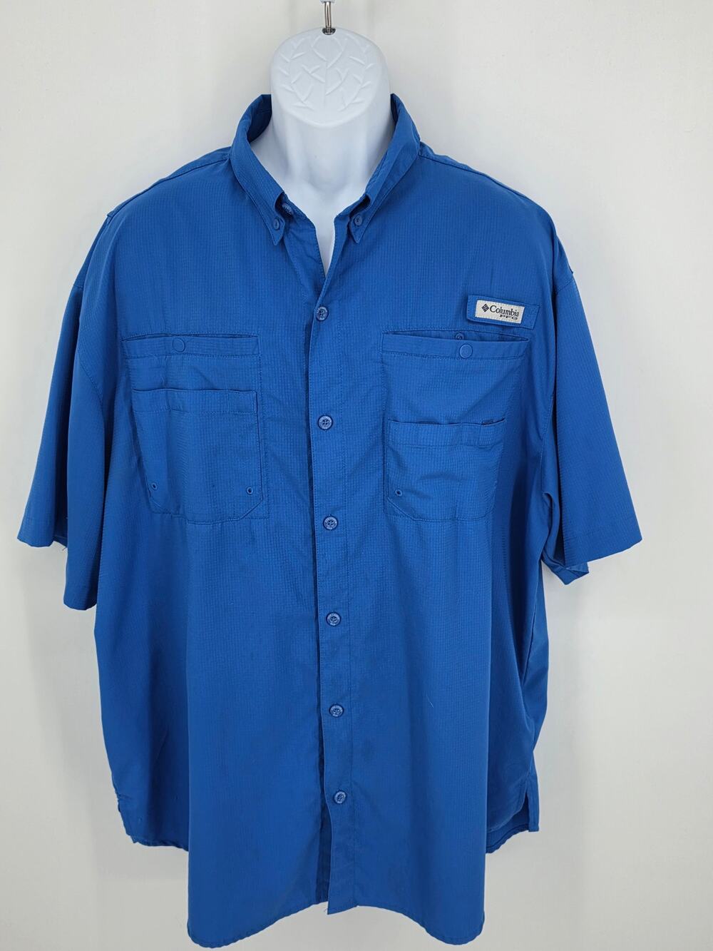 Columbia PFG Shirt XL Royal Blue Tamiami Short Sleeve Button Up Fishing Top